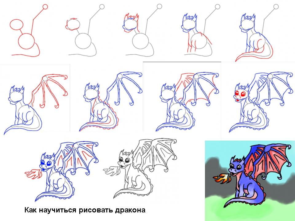 Как нарисовать дракона поэтапно карандашом: схема создания рисунка для начинающих. учимся рисовать красивого дракона своими руками